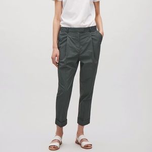 COS Forest green cotton relaxed pleated trouser pants